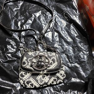 Kathy Van Zeeland Black and White Heart Shoulder Bag